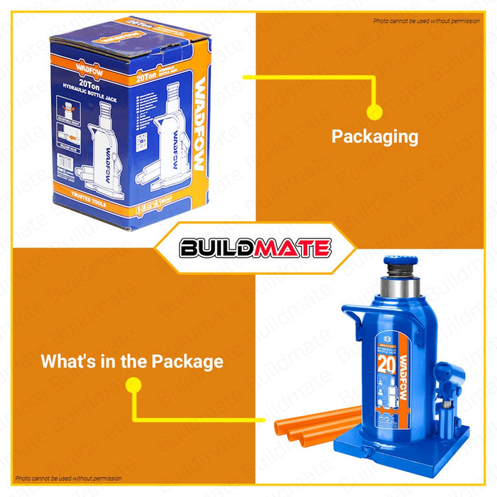 WADFOW 20 TONS Hydraulic Bottle Jack Welded Bottle Jack 20 Ton Easy Lifting WHJ1520 •BUILDMATE• WHT