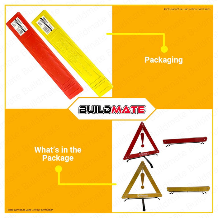 BUILDMATE Shimaru / Proman 2pcs Reflective Triangle EWD Early Warning Device Red & Yellow Vehicle Roadside Safety Emergency Triangle Signage Kit SOLD IN PAIRS