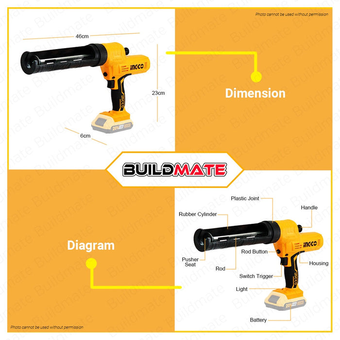 INGCO Cordless Li-Ion Lithium Ion Silicon Sealant Caulk Caulking Gun 20V CCGLI2001 •BUILDMATE• IPT