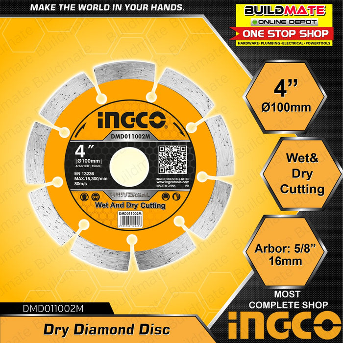 BUILDMATE Ingco Diamond Disc 4" Wet & Dry Cutting Plaster Concrete Disc Wheel SOLD PER PIECE • IHT