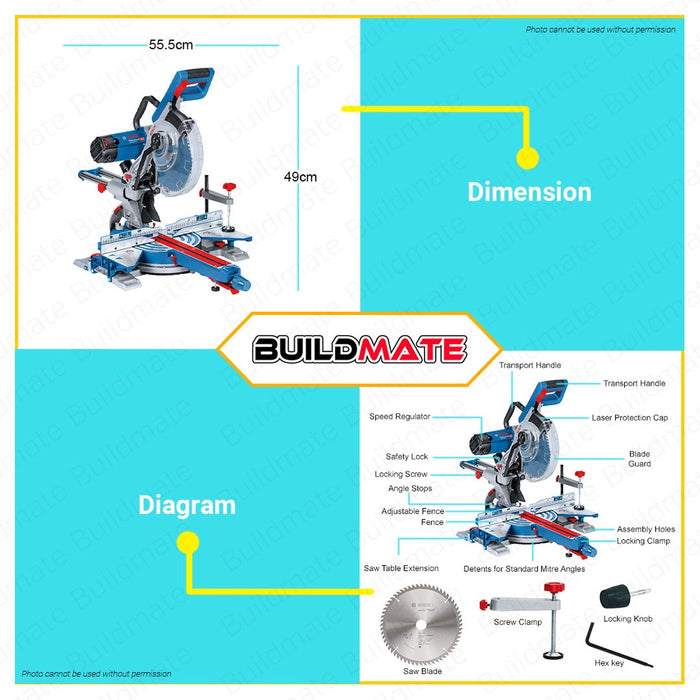 Bosch Dual Line Laser Aluminum Sliding Miter Saw w/ FREE Blade 10 254mm 1800W GCM 350-254 BPT