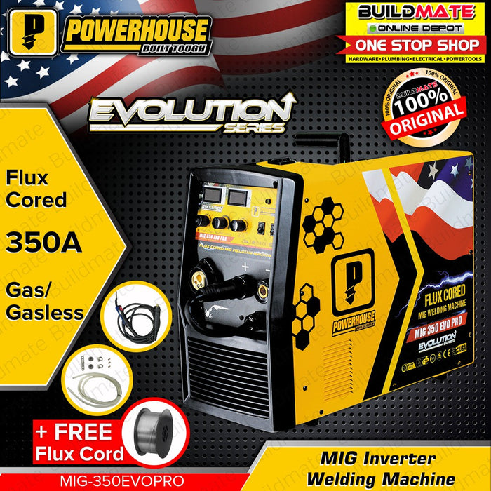 POWERHOUSE 350A MIG EVO PRO Gas / Gasless MIGWELD Flux Cord Welding Machine •BUILDMATE• PHWM