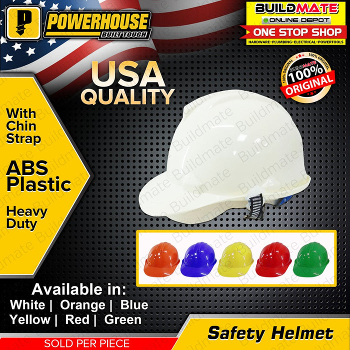 POWERHOUSE ABS Plastic Safety Helmet Heavy Duty with Chin Strap •BUILDMATE• PHHT