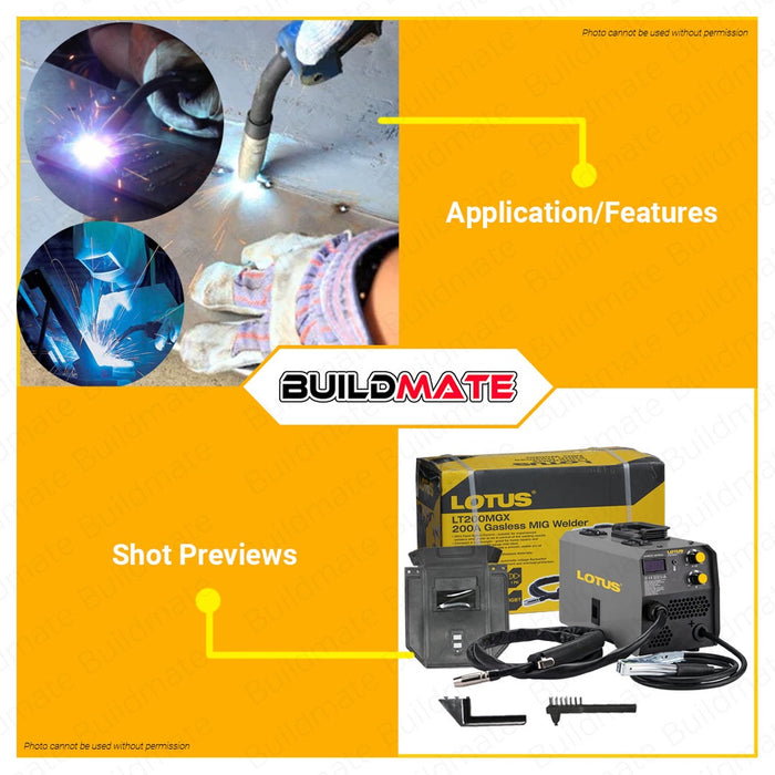 LOTUS 200A MIGWELD Gasless MIG Weld Inverter Flux Corded Welding Machine 0.8mm LT200MGX| LT200FCX •BUILDMATE•