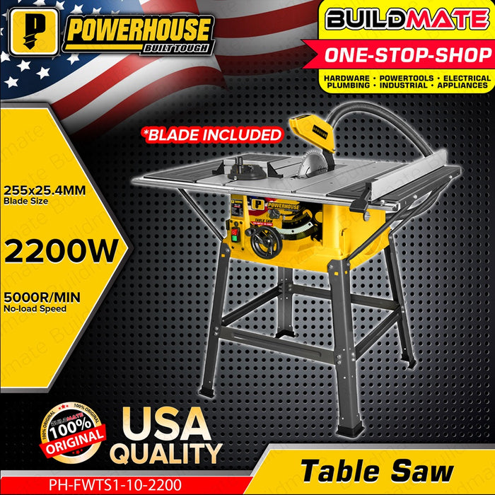 POWERHOUSE USA Table Saw Heavy Duty Wood Table Saw 10 Inches 2200w PH-FWTS1-10-2200 •BUILDMATE• PHPT