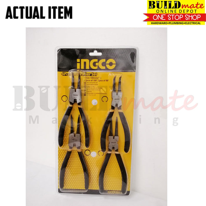 BUILDMATE Ingco Circlip Pliers 4PCS/SET 180° & 90° 7"/180mm Snap Ring C-Clip Plier HCCPS01180 • IHT