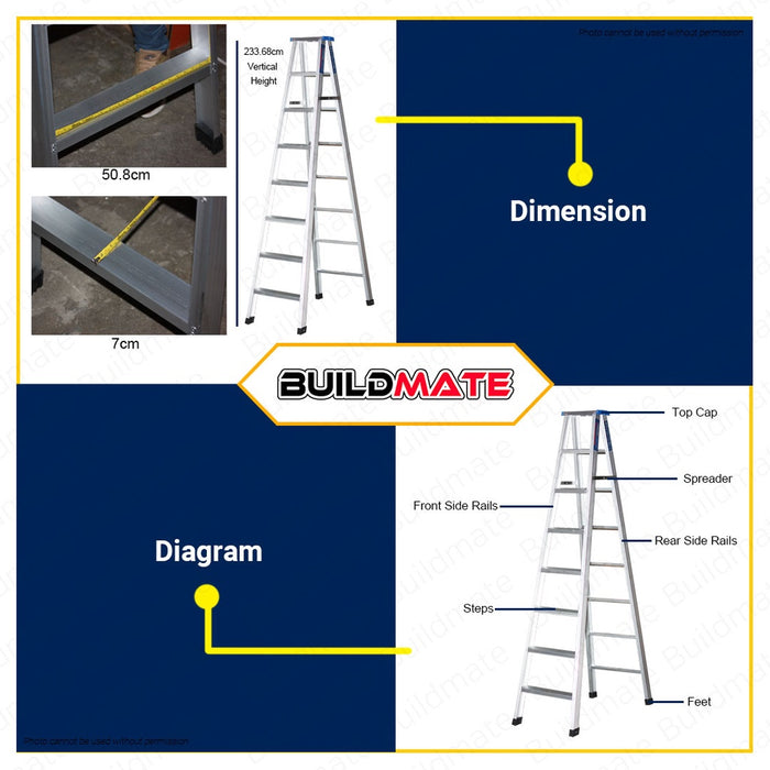 OXFORD ENGLAND Aluminum Step Ladder 8 STEPS •BUILDMATE•