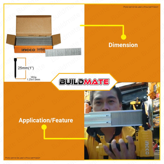 BUILDMATE Ingco 5000PCS/BOX Brad Nail Staple 20MM - 50MM for Air Brad Nailer Gun 18Ga 1.25x1mm - IHT