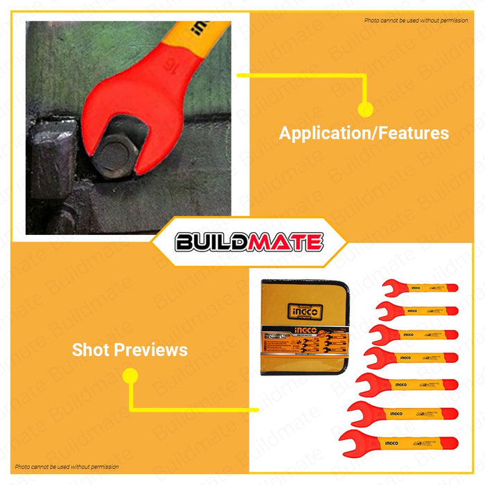 BUILDMATE Ingco 7PCS/SET Insulated Open End Spanner Set 8mm-19mm Electrical Insulated Wrench Tool Kit HKISPA0701 - IHT