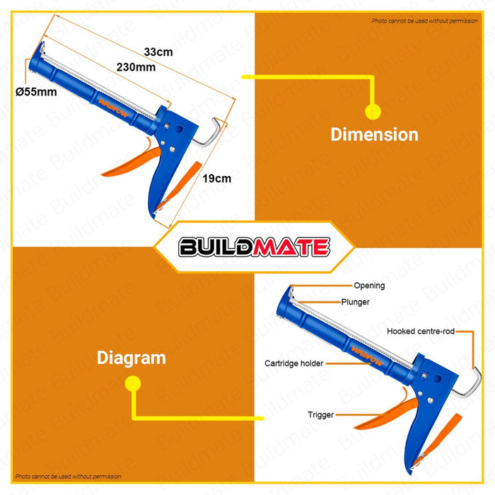 WADFOW Caulking Gun 230mm 9"Inch With Cutting Function Iron Shank With Teeth WCG2309 •BUILDMATE• WHT