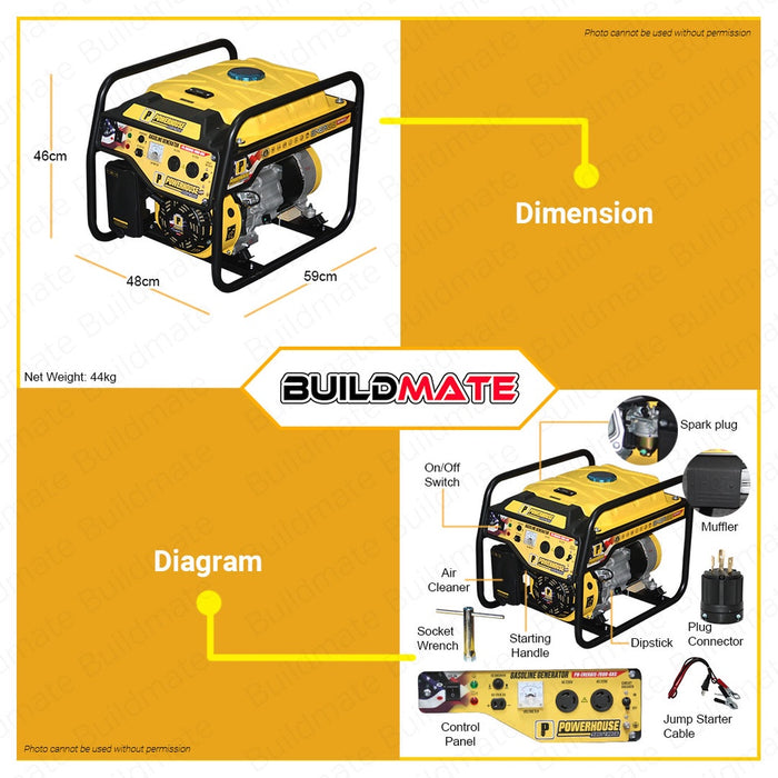 POWERHOUSE ENERGIE SERIES Gasoline Generator Recoil Start Max Power 4.5KW PH-ENERGIE-7000-GAS