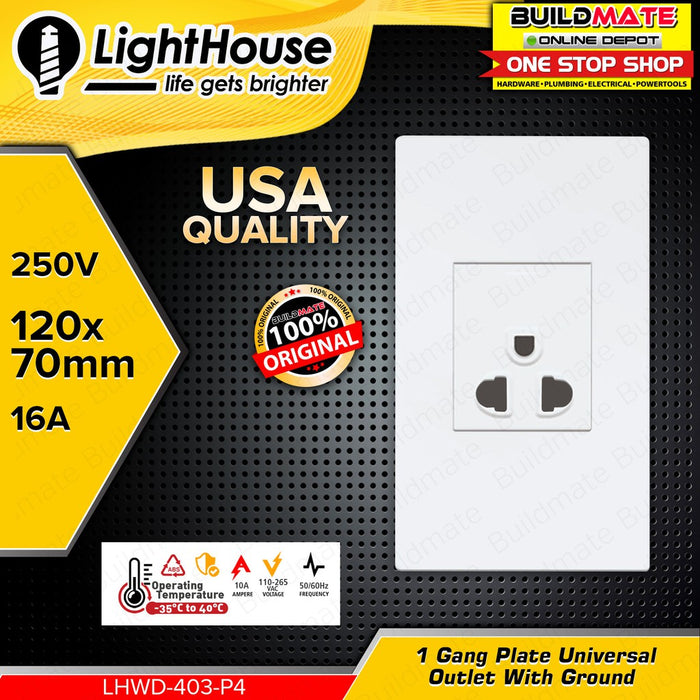 LIGHTHOUSE Electric 1 Gang Plate w/ Universal Outlet w/ Ground 250V-16A LHWD-403-P4 •BUILDMATE• PHLH