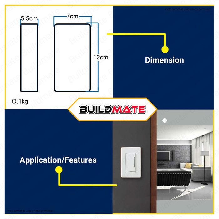 BUILDMATE Royu Wide Series Electrical Power Plate Set 1 2 3 Gang Duplex Universal Tandem Aircon Outlet 3 Way Switch With Reflector / LED SOLD PER PIECE