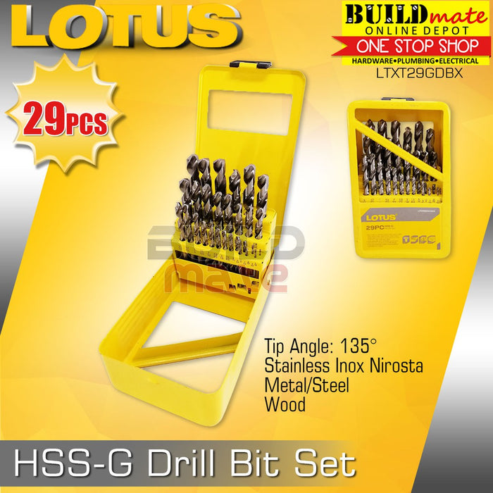 LOTUS HSS-G Drill Bit 29PCS/SET For Wood & Metal LTXT29GDBX •BUILDMATE• LPA