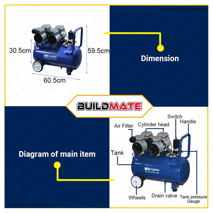 FUJIMA JAPAN 50L Air Compressor Oil Free Noise Less 2HP 1500W OFJ-50 •BUILDMATE•