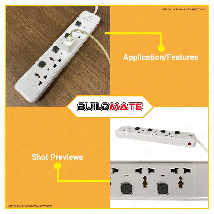 POWERHOUSE USA Extension Cord Individual Switch Universal Outlet Socket Surge Protector PHEC-400