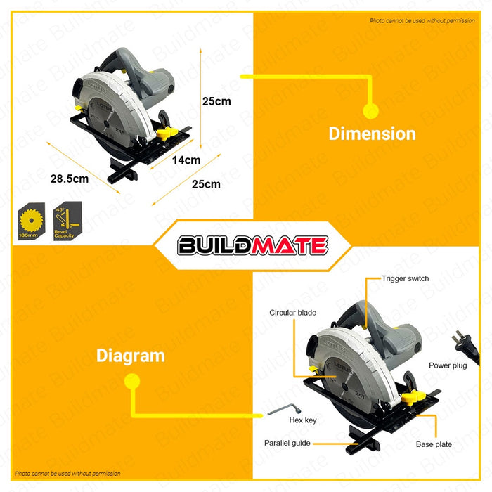 LOTUS Circular Saw 1500W with 185mm TCT Blade for Wood Cutter Cutting LTCS1500X •BUILDMATE•