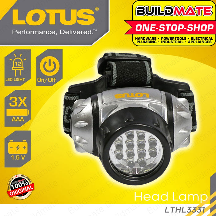 LOTUS LED Light Head Lamp 12 Light 60LM 1.5V Flashlight Headlamp Headlight LTHL3331 •BUILDMATE•