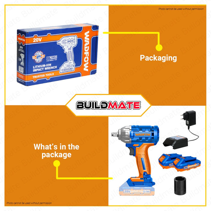 WADFOW Lithium-Ion Cordless Brushless Motor Impact Wrench with 2x Battery & Charger 20V WCD1512 WCPT