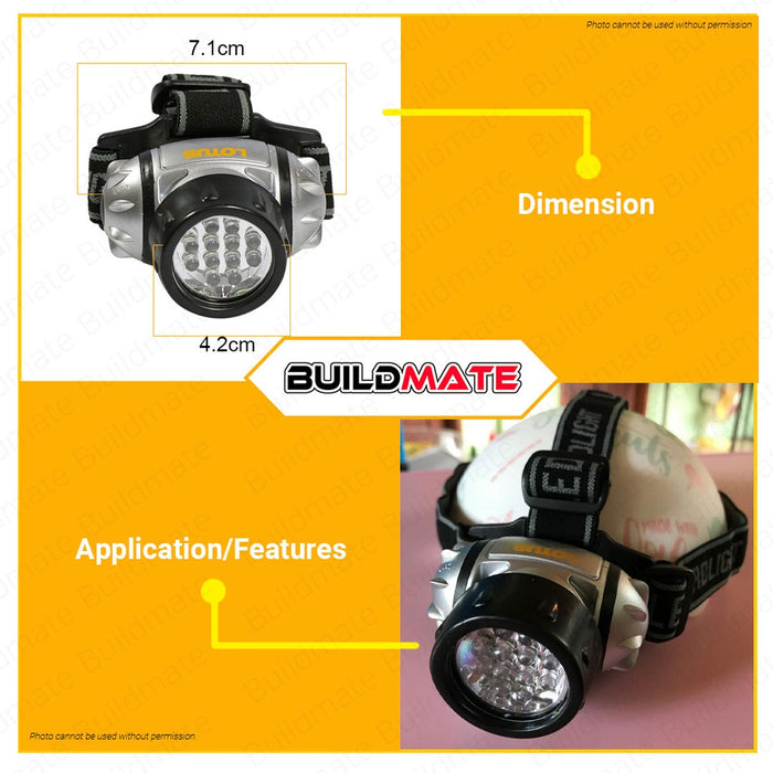 LOTUS LED Light Head Lamp 12 Light 60LM 1.5V Flashlight Headlamp Headlight LTHL3331 •BUILDMATE•