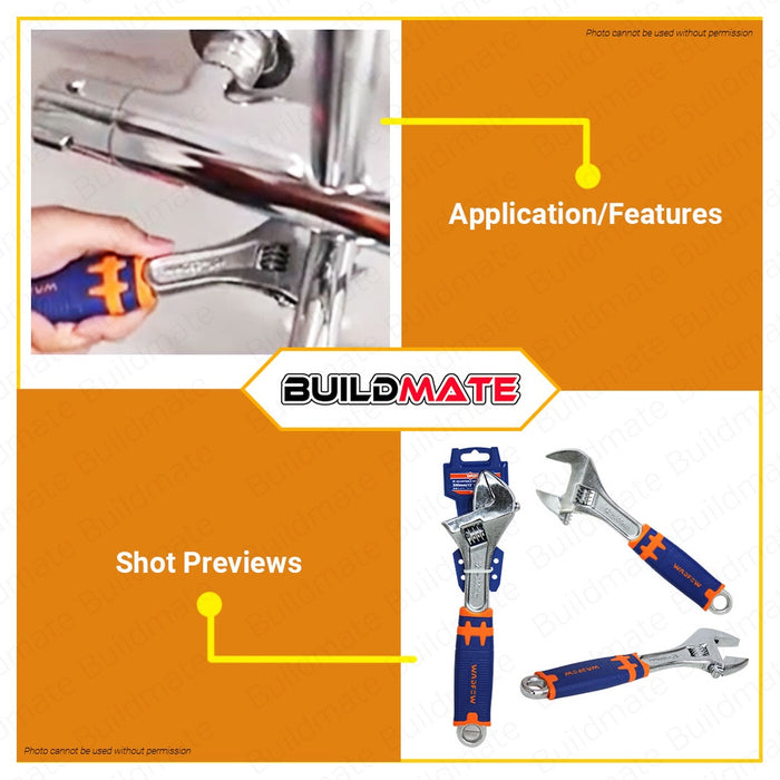 WADFOW Adjustable Wrench 12" Inch 300mm Unique Design Two Tone Handle Wrenches WAW2212 BUILDMATE WHT