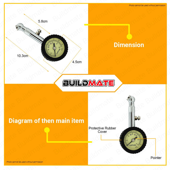 LOTUS Handy Tire Gauge 0-60 PSI Tire Pressure Detectors Air Pressure Gauge TG117 LTMT60TGX BUILDMATE