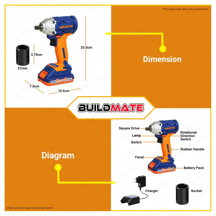 WADFOW Lithium-Ion Cordless Brushless Motor Impact Wrench with 2x Battery & Charger 20V WCD1512 WCPT