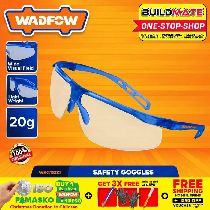 WADFOW Light Weight Wide Visual Safety Goggles Protective Eyewear Goggles WSG1802 •BUILDMATE• WHT