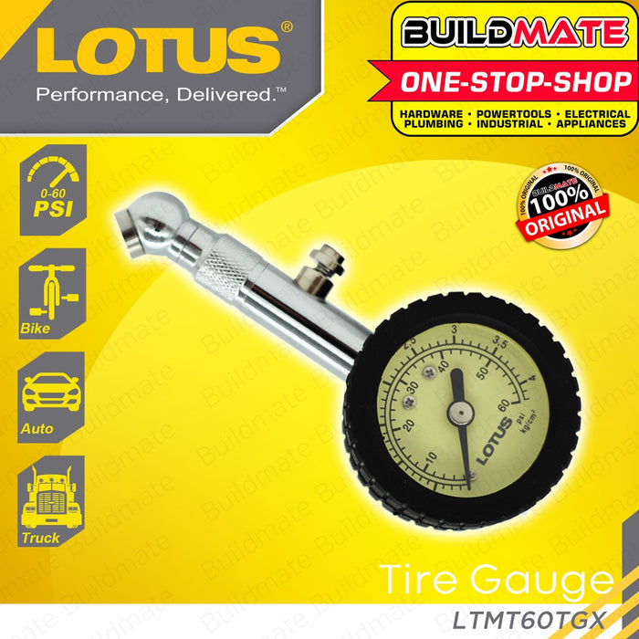 LOTUS Handy Tire Gauge 0-60 PSI Tire Pressure Detectors Air Pressure Gauge TG117 LTMT60TGX BUILDMATE