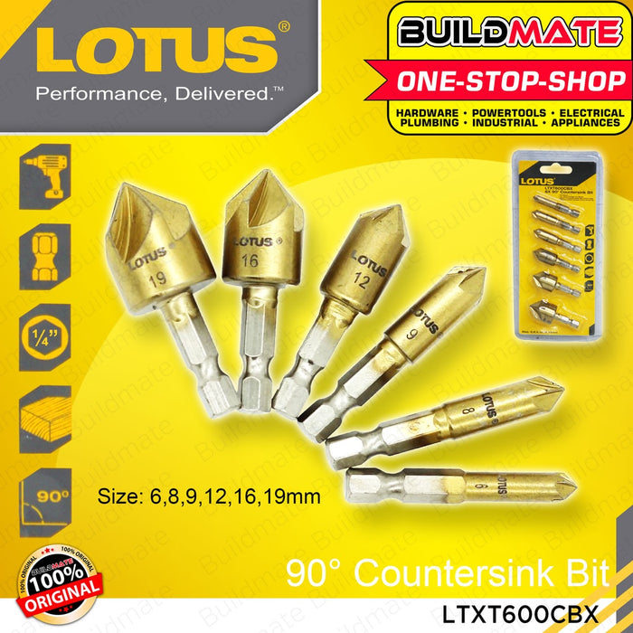 LOTUS 6PCS/SET Countersink Bit 1/4" Inch 6X 90 Degree Counter Sinker Drill LTXT600CBX •BUILDMATE•