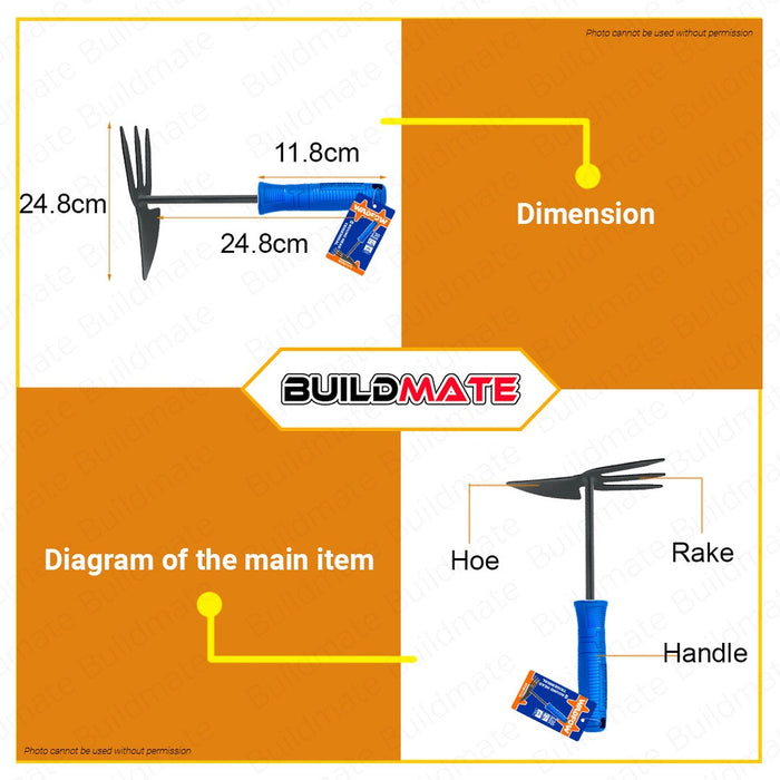 WADFOW Combined Hoe And Rake 230MM Multipurpose Garden Hoe & Fork Weed Puller WTW1179 •BUILDMATE WHT