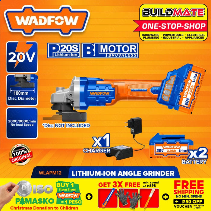 WADFOW Cordless Li-Ion Lithium-Ion 20V Angle Grinder Brushless Motor Grinder WLAPM12 •BUILDMATE WCPT