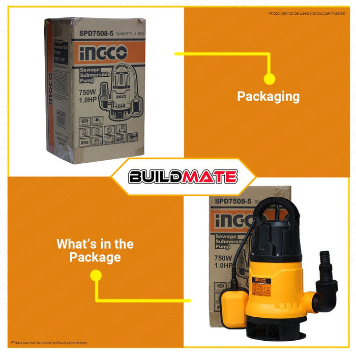 INGCO Sewage Submersible Pump 750W 1.0HP Submersible Water Transfer Pump SPD7508-5 •BUILDMATE• IPT