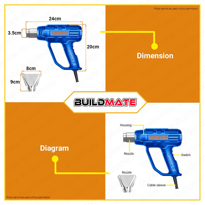 BUILDMATE Wadfow Heat Gun 1600W / 1800W Portable Hot Shrink Gun Air Dryer Plastic Blower Sealer with Nozzle WHG1514 / WHG1516 -  WPT