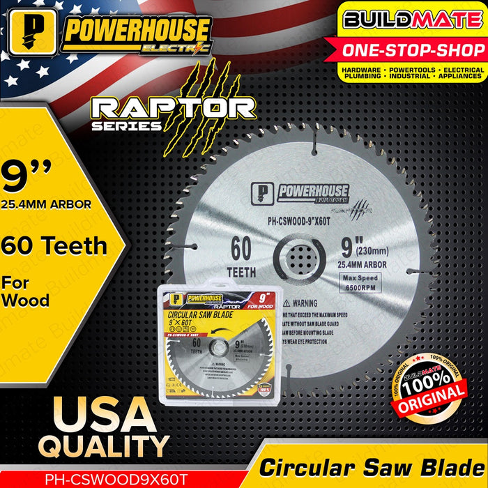 POWERHOUSE Circular Saw Carbide Tip For Wood 9" 60T Wood Cutting Blade PH-CSWOOD9X60T BUILDMATE PTAA