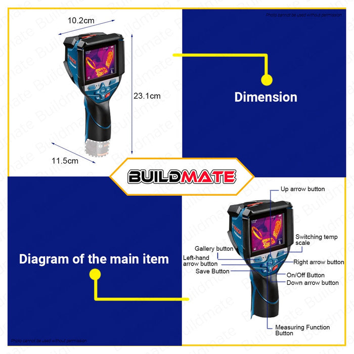 BUILDMATE Bosch Thermal Imaging Camera 12V 3.5" Display 256x192 Sensor with Voice Note Infrared Heat Detection Vision Thermographic Imager IR Camera - BMT