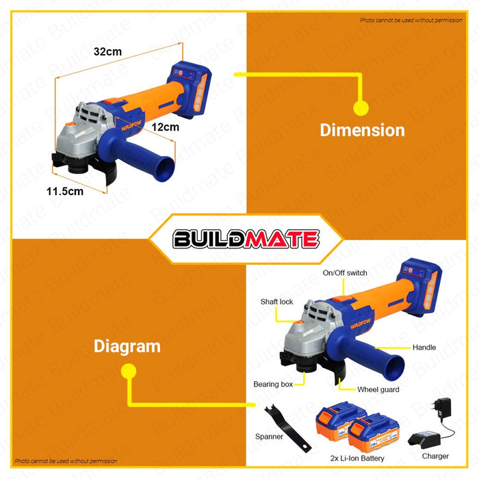 WADFOW Cordless Li-Ion Lithium-Ion 20V Angle Grinder Brushless Motor Grinder WLAPM12 •BUILDMATE WCPT