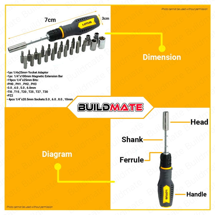 LOTUS 25PCS Screwdriver Set Screw & Nuts Drivers Precision Screw Driver (EXT) LTHT25ESD •BUILDMATE•