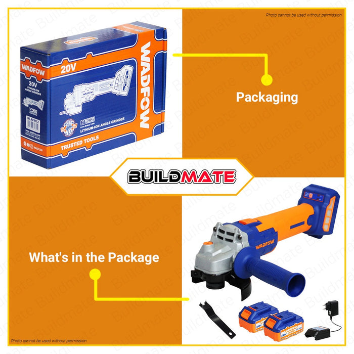 WADFOW Cordless Li-Ion Lithium-Ion 20V Angle Grinder Brushless Motor Grinder WLAPM12 •BUILDMATE WCPT