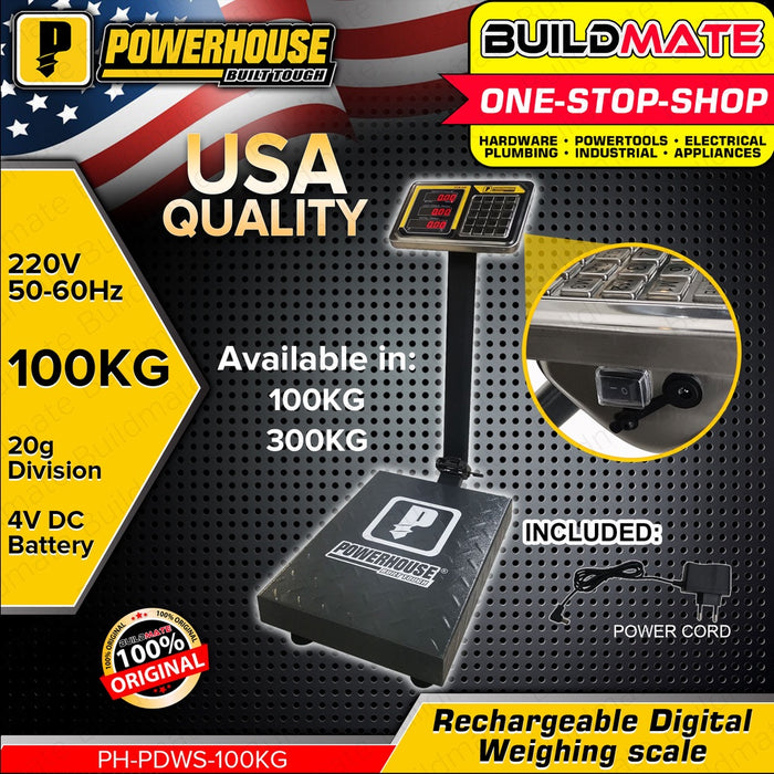 POWERHOUSE Heavy Duty Platform Digital Weighing Scale 100kg / 20g | 300kg / 50g •BUILDMATE• PHPT