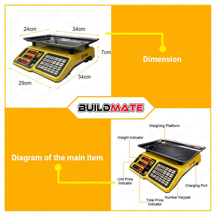 POWERHOUSE Rechargeable Table Bench Digital Weighing Scale 30kg / 5g PH-BDWS-30KG •BUILDMATE• PHPT