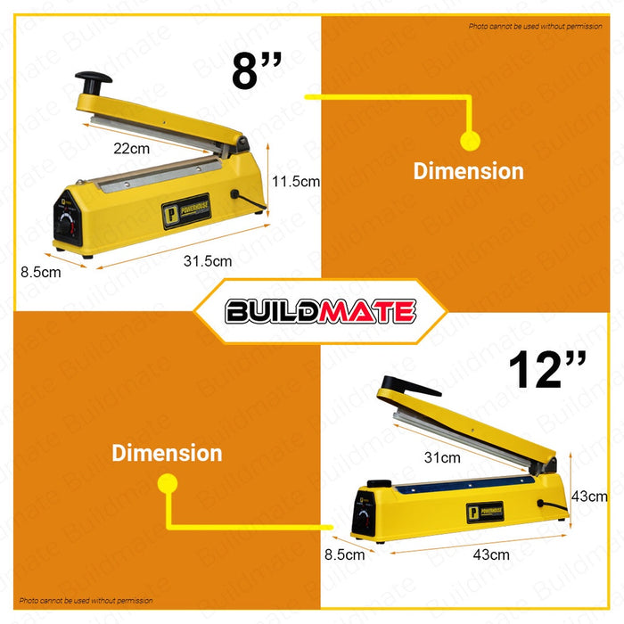 POWERHOUSE Industrial Impulse Sealer Machine 8" Inch | 12" Inch Heat Sealer Machine •BUILDMATE• PHPT