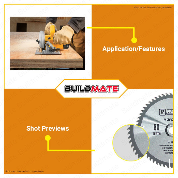 POWERHOUSE Circular Saw Carbide Tip For Wood 9" 60T Wood Cutting Blade PH-CSWOOD9X60T BUILDMATE PTAA