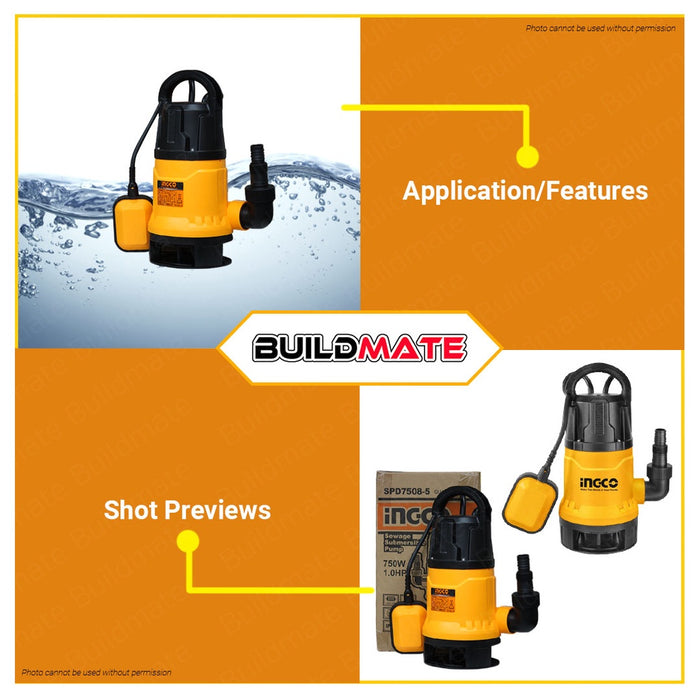 INGCO Sewage Submersible Pump 750W 1.0HP Submersible Water Transfer Pump SPD7508-5 •BUILDMATE• IPT