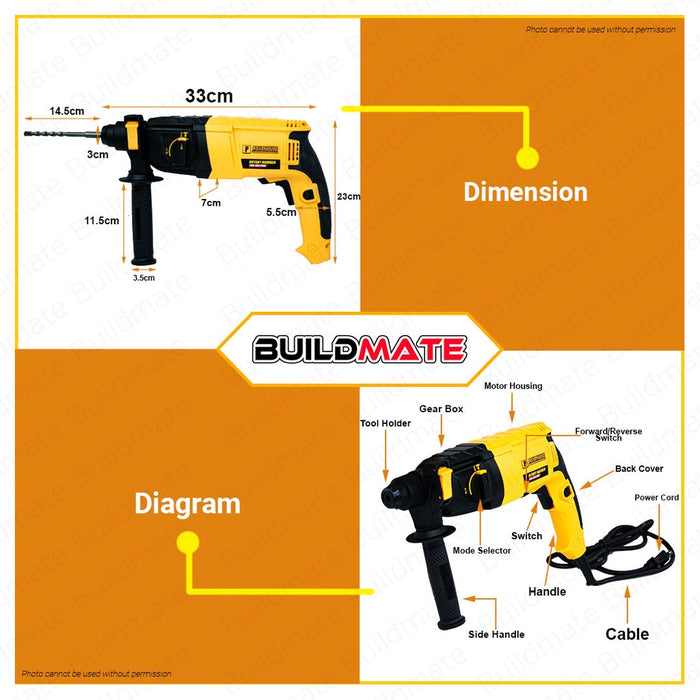 POWERHOUSE 750W Rotary Hammer SDS Plus 22mm Demolition Electric Hammer PH-RH22DRE •BUILDMATE• PHPT