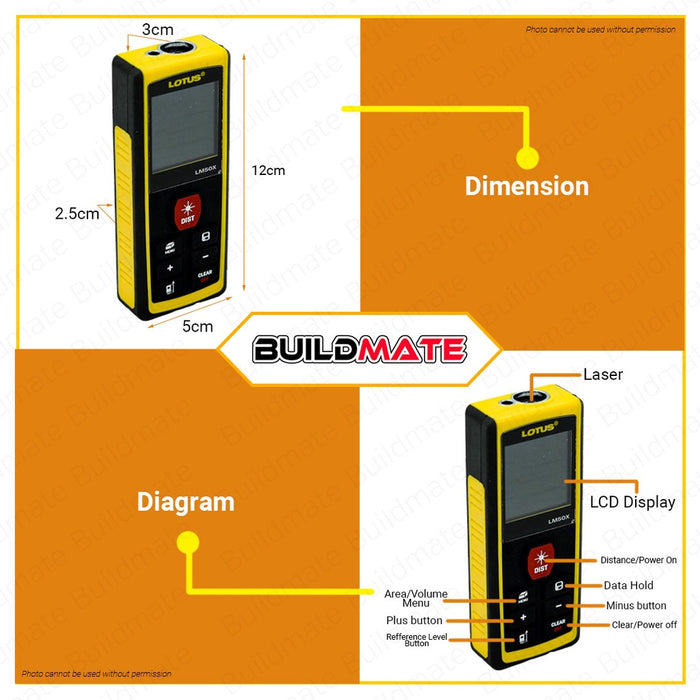 LOTUS Laser Distance Detector Measure 50M Laser Distance Meter Digital Rangefinder LM50X •BUILDMATE•