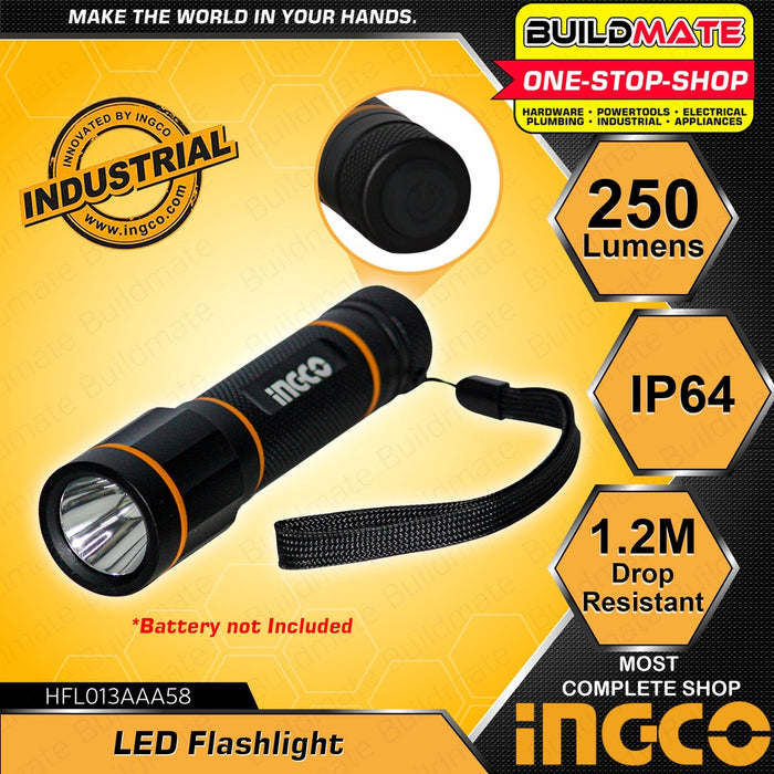 INGCO Industrial LED Flashlight 200 Lumens | 250 Lumens IP64 160M 3AAA Alkaline Battery Flash Light Portable Work Light Handheld Emergency Flashlight HFL013AAA1 | HFL013AAA58 •BUILDMATE• HT2