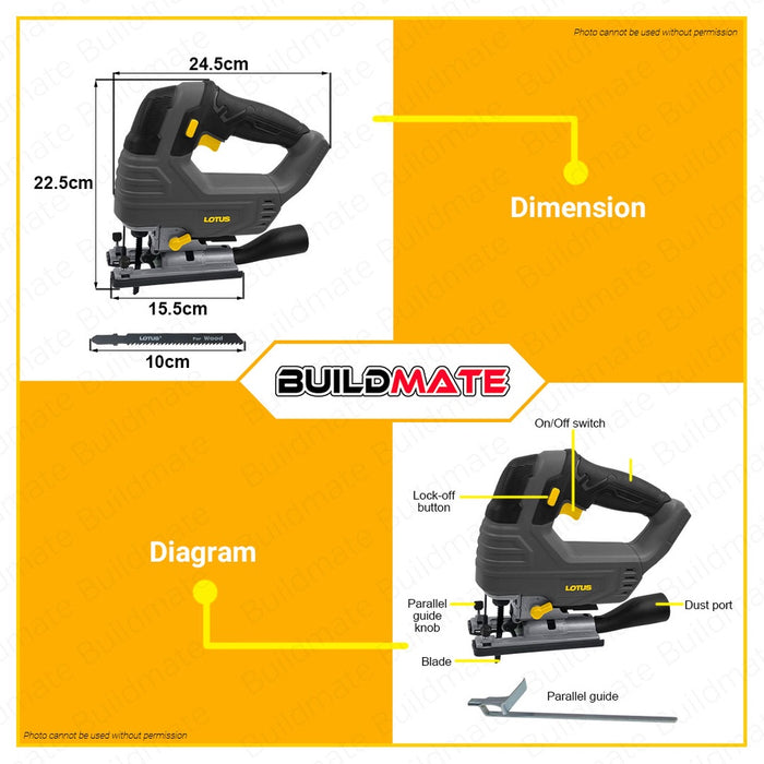 LOTUS BRUSHLESS Lithium-Ion Li-Ion Cordless Wood Jigsaw One Battery System Wood Cutter Jig Saw Woodworking Pull Hand X18 / BL LTS18V-120BL •BUILDMATE•