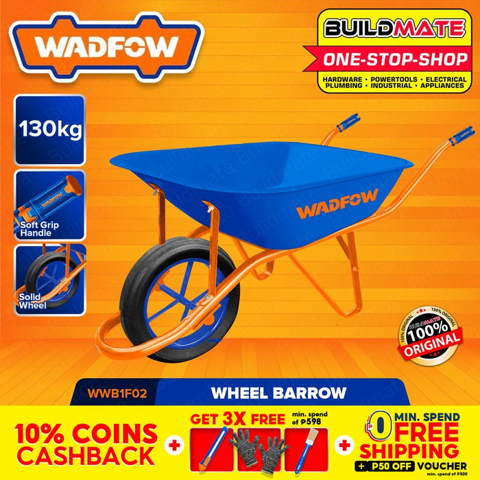 WADFOW Wheel Barrow 130KG Solid Wheel Garden Cart Utility Garden Wheelbarrow WWB1F02 BUILDMATE WHT