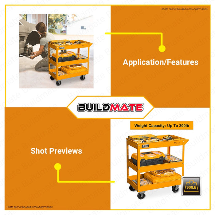 INGCO Tool Cart Shelf Tools Organizer 3-Tray Rolling Utility Cart Trolley HPTCT031 •BUILDMATE• IHT